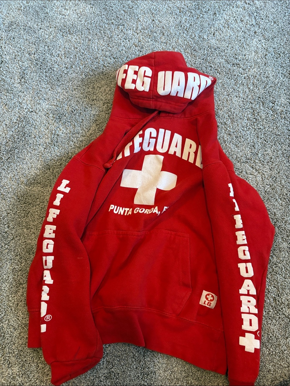 Red Lifeguard Hooded Sweatshirt with White Graphics